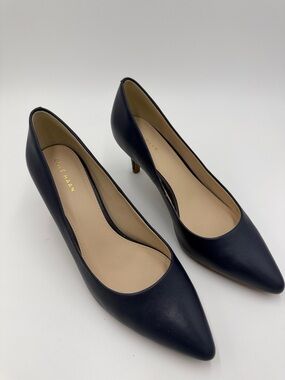 Cole Haan Navy Pointed-Toe Low Heel Pumps